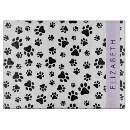 Paw Pattern, Dog Paws, Black and White, Jouw naam Snijplank