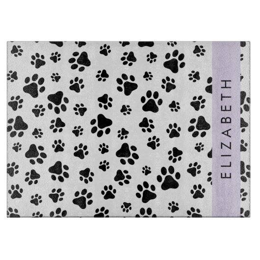 Paw Pattern, Dog Paws, Black and White, Jouw naam Snijplank (Voorkant)