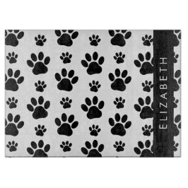 Paw Pattern, Dog Paws, Black and White, Jouw naam Snijplank