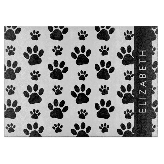 Paw Pattern, Dog Paws, Black and White, Jouw naam Snijplank (Voorkant)