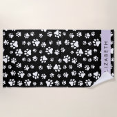 Paw Pattern, Dog Paws, Black and White, Jouw naam Strandlaken (Voorkant)