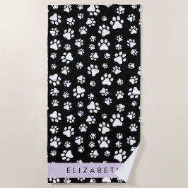 Paw Pattern, Dog Paws, Black and White, Jouw naam Strandlaken