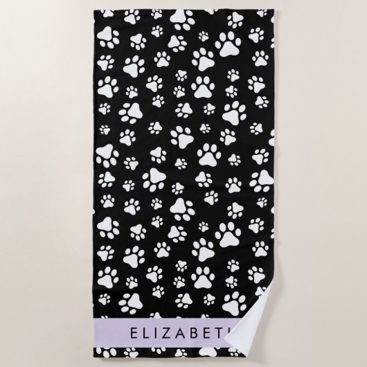 Paw Pattern, Dog Paws, Black and White, Jouw naam Strandlaken (Voorkant)