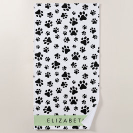 Paw Pattern, Dog Paws, Black and White, Jouw naam Strandlaken