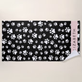 Paw Pattern, Dog Paws, Black and White, Jouw naam Strandlaken (Voorkant)