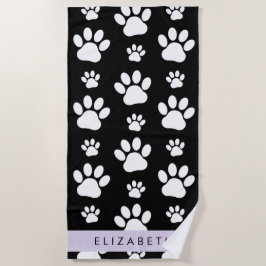 Paw Pattern, Dog Paws, Black and White, Jouw naam Strandlaken