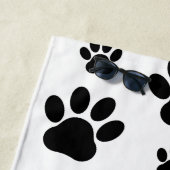 Paw Pattern, Dog Paws, Black and White, Jouw naam Strandlaken (In situ)