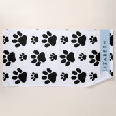 Paw Pattern, Dog Paws, Black and White, Jouw naam Strandlaken (Voorkant)