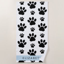 Paw Pattern, Dog Paws, Black and White, Jouw naam Strandlaken