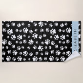 Paw Pattern, Dog Paws, Black and White, Jouw naam Strandlaken (Voorkant)