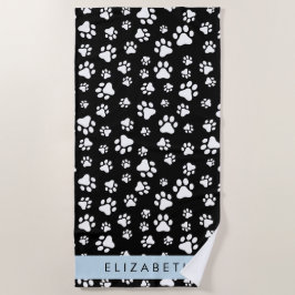 Paw Pattern, Dog Paws, Black and White, Jouw naam Strandlaken