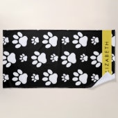 Paw Pattern, Dog Paws, Black and White, Jouw naam Strandlaken (Voorkant)