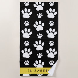 Paw Pattern, Dog Paws, Black and White, Jouw naam Strandlaken