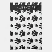 Paw Pattern, Dog Paws, Black and White, Jouw naam Theedoek (Verticaal)