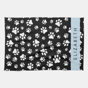 Paw Pattern, Dog Paws, Black and White, Jouw naam Theedoek