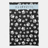 Paw Pattern, Dog Paws, Black and White, Jouw naam Theedoek (Verticaal)