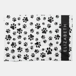 Paw Pattern, Dog Paws, Black and White, Jouw naam Theedoek