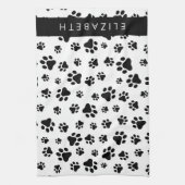 Paw Pattern, Dog Paws, Black and White, Jouw naam Theedoek (Verticaal)