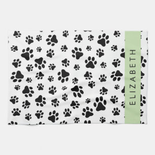 Paw Pattern, Dog Paws, Black and White, Jouw naam Theedoek
