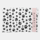 Paw Pattern, Dog Paws, Black and White, Jouw naam Theedoek (Horizontaal)