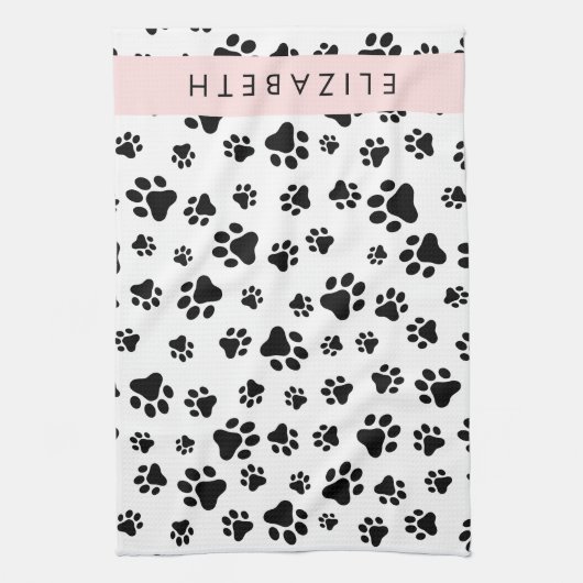 Paw Pattern, Dog Paws, Black and White, Jouw naam Theedoek (Verticaal)