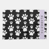 Paw Pattern, Dog Paws, Black and White, Jouw naam Theedoek (Horizontaal)