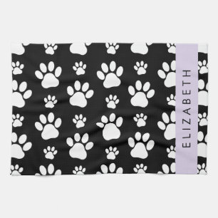 Paw Pattern, Dog Paws, Black and White, Jouw naam Theedoek