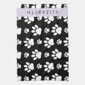 Paw Pattern, Dog Paws, Black and White, Jouw naam Theedoek (Verticaal)