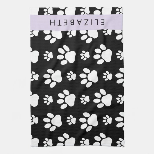 Paw Pattern, Dog Paws, Black and White, Jouw naam Theedoek (Verticaal)