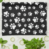 Paw Pattern, Dog Paws, Black and White, Jouw naam Theedoek (Gevouwen)