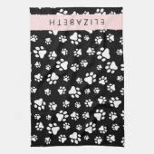 Paw Pattern, Dog Paws, Black and White, Jouw naam Theedoek (Verticaal)