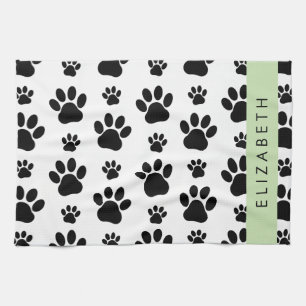 Paw Pattern, Dog Paws, Black and White, Jouw naam Theedoek