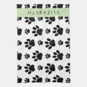 Paw Pattern, Dog Paws, Black and White, Jouw naam Theedoek (Verticaal)