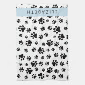 Paw Pattern, Dog Paws, Black and White, Jouw naam Theedoek (Verticaal)