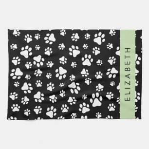 Paw Pattern, Dog Paws, Black and White, Jouw naam Theedoek
