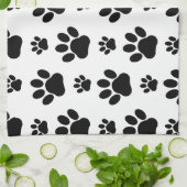 Paw Pattern, Dog Paws, Black and White, Jouw naam Theedoek (Gevouwen)