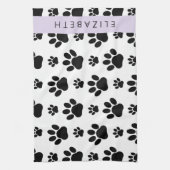 Paw Pattern, Dog Paws, Black and White, Jouw naam Theedoek (Verticaal)