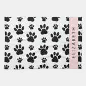 Paw Pattern, Dog Paws, Black and White, Jouw naam Theedoek (Horizontaal)