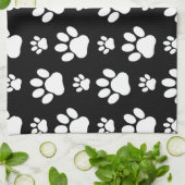 Paw Pattern, Dog Paws, Black and White, Jouw naam Theedoek (Gevouwen)