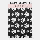 Paw Pattern, Dog Paws, Black and White, Jouw naam Theedoek (Verticaal)