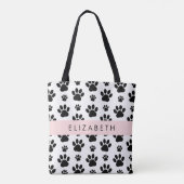 Paw Pattern, Dog Paws, Black and White, Jouw naam Tote Bag (Achterkant)