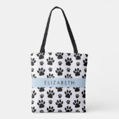Paw Pattern, Dog Paws, Black and White, Jouw naam Tote Bag (Achterkant)