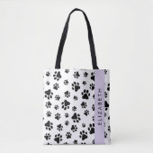 Paw Pattern, Dog Paws, Black and White, Jouw naam Tote Bag (Voorkant)