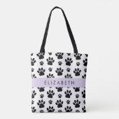 Paw Pattern, Dog Paws, Black and White, Jouw naam Tote Bag (Achterkant)