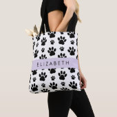 Paw Pattern, Dog Paws, Black and White, Jouw naam Tote Bag (Dichtbij)
