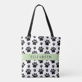 Paw Pattern, Dog Paws, Black and White, Jouw naam Tote Bag (Achterkant)