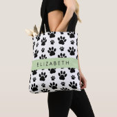 Paw Pattern, Dog Paws, Black and White, Jouw naam Tote Bag (Dichtbij)