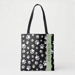 Paw Pattern, Dog Paws, Black and White, Jouw naam Tote Bag