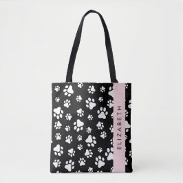 Paw Pattern, Dog Paws, Black and White, Jouw naam Tote Bag