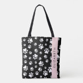 Paw Pattern, Dog Paws, Black and White, Jouw naam Tote Bag (Achterkant)
